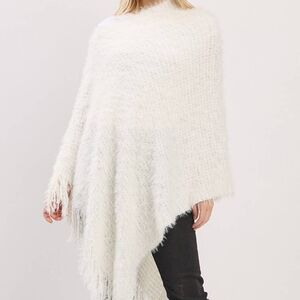 Ivory Lightweight Fuzzy Sequin Poncho With Fringe